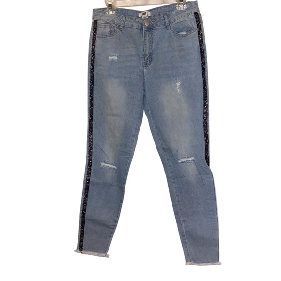 AMP Skinny Jeans Light Wash Blue Denim & Snakeskin Stripe in Size 10 - Picture 2 of 7